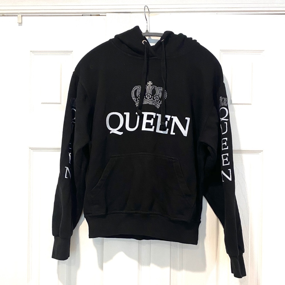 Jon Lauren Womens Black QUEEN sweatshirt hoodie